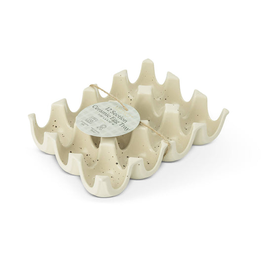 12 Section Speckled Ceramic Egg Tray - Ivory