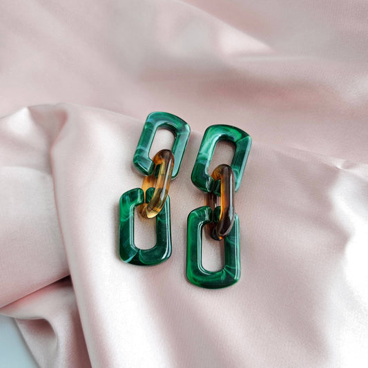 Tabitha Earrings - Forest Green & Amber