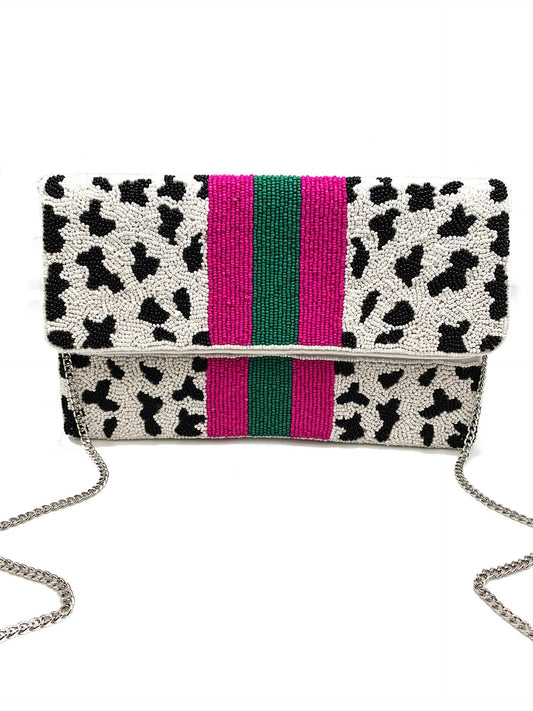 Cheetah Stripe Beaded Clutch