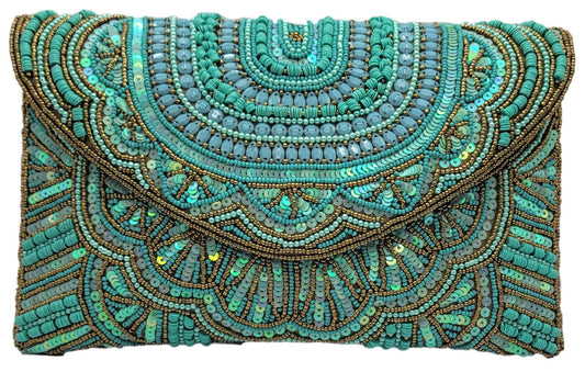 Turquoise & Gold Beaded Clutch